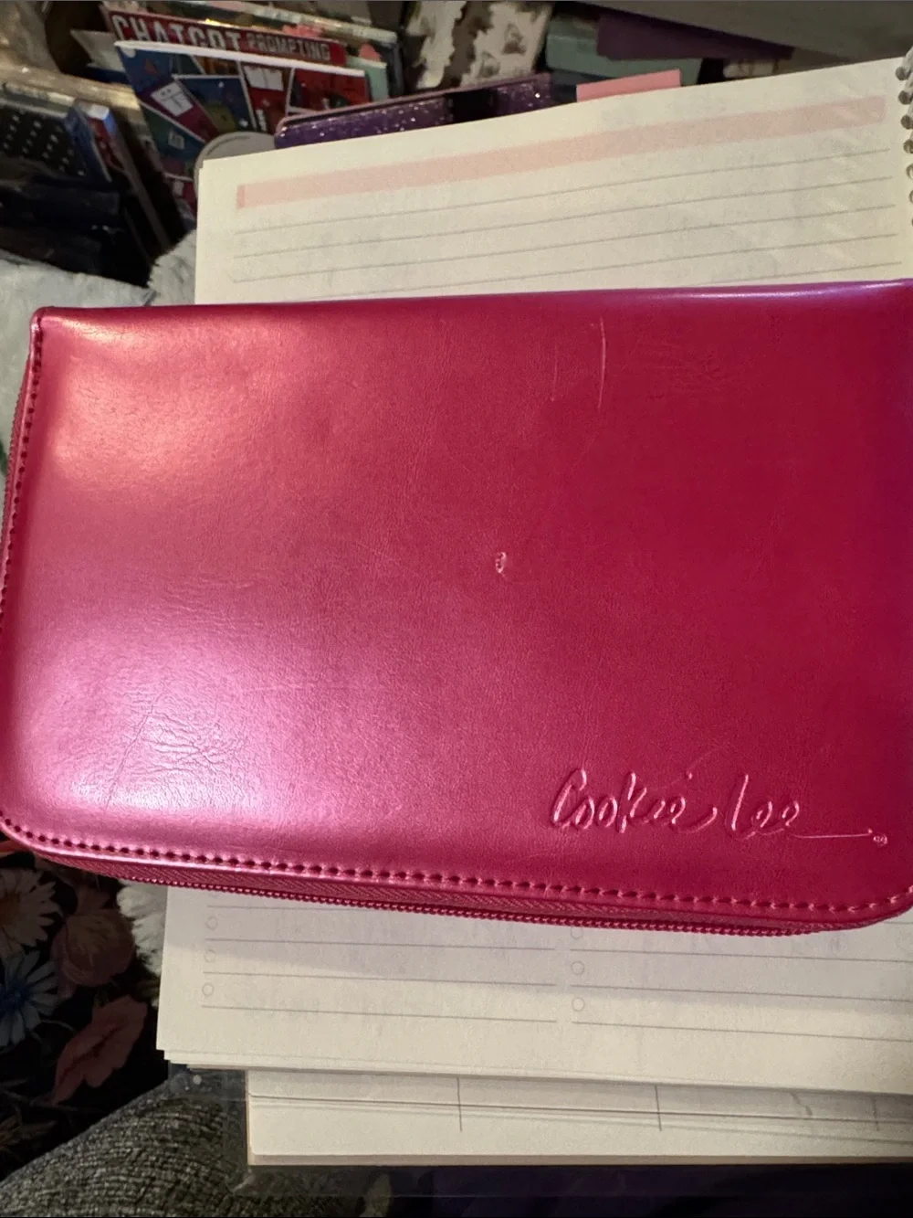Cookie Lee Hot Pink Zip jewelry case